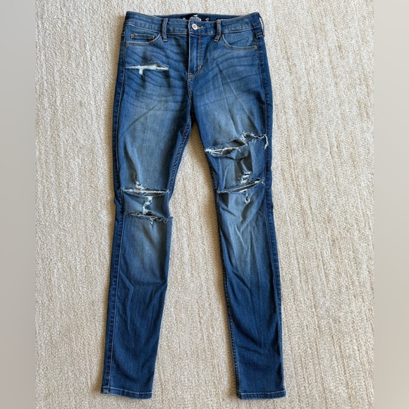 Hollister Mid Rise Super Skinny Jeans Stretch Denim Distressed Size 5S - Picture 1 of 6